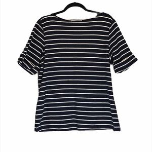 Karen Scott Navy White Cotton Blend Top